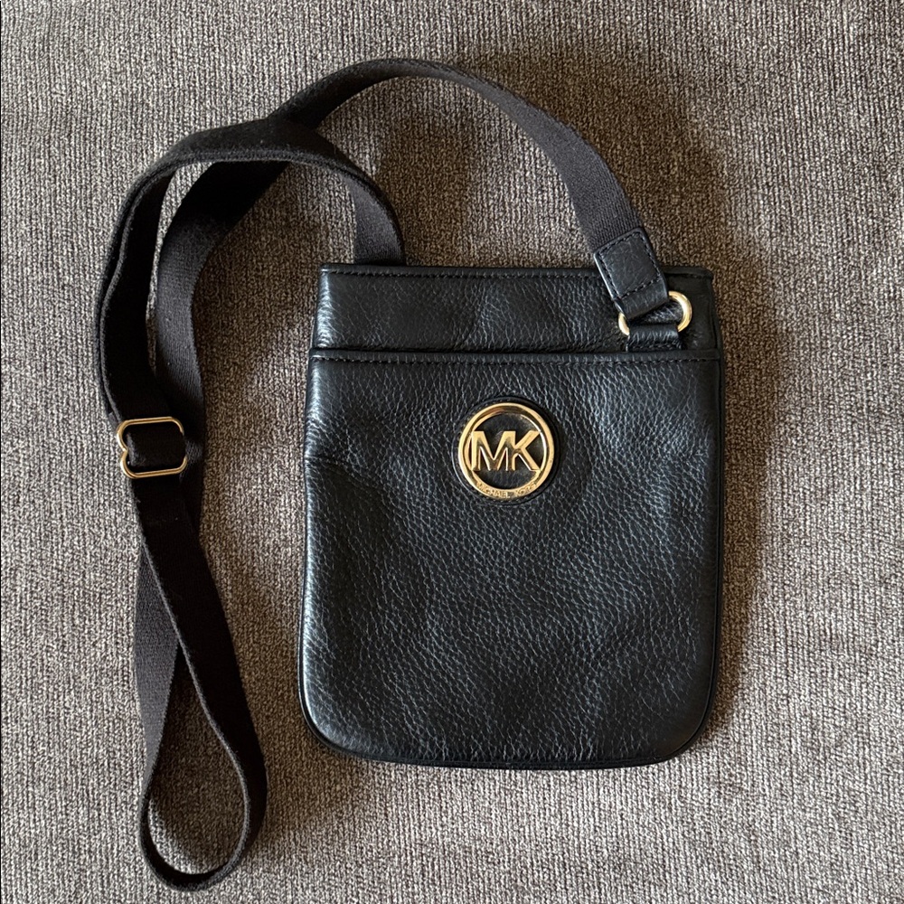 Michael Kors Black Messenger Bag with Gold Logo